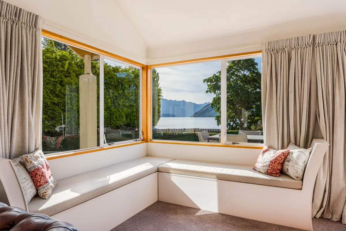 Window seating with lake views