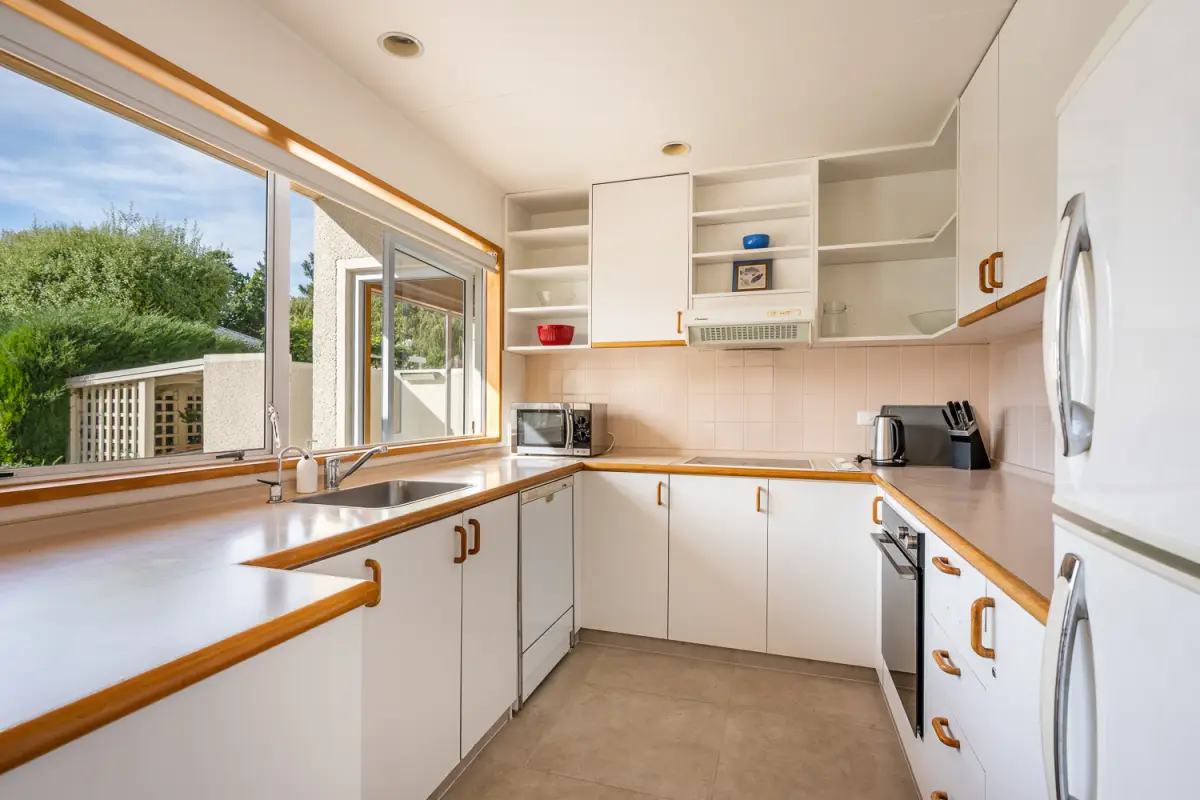 Sunny kitchen with Lake Wānaka views